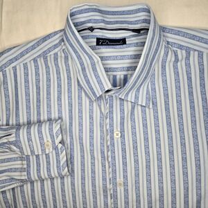 7 Diamonds Shirt Size Large Blue Long Sleeve Button Up Striped Floral Work Dress